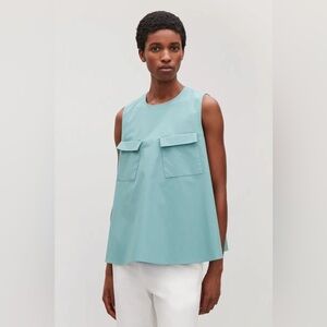 COS Aqua Sleeveless Tank Top Poplin A-Line Top EUR 34 ~ Size 4